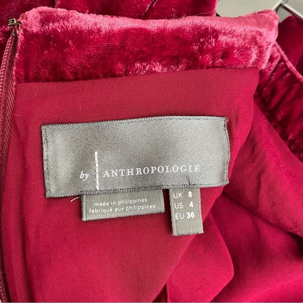 SOLD Anthropologie Velvet Mini Skirt Size 4 Small Medium Red Holiday Festive - Picture 7 of 8